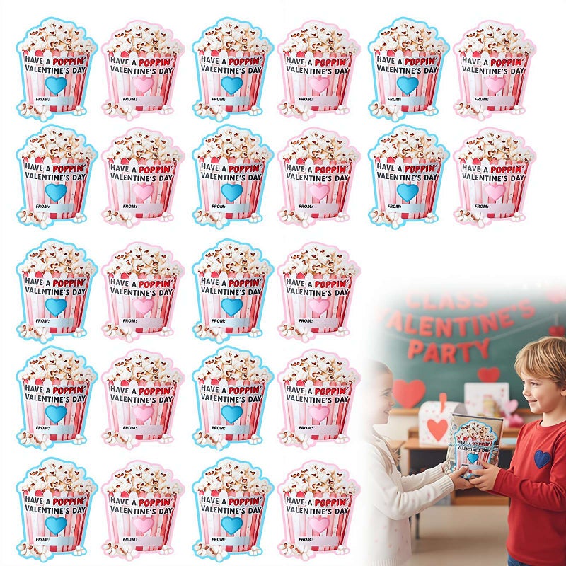 Have a Poppin Valentines Day Sticker, 24pcs Valentine's Day Labels, Popcorn Valentine Stickers for Valentines Birthday Gifts Party Favors Decoration - Image 1
